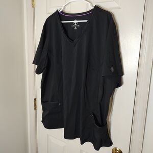 Healing Hands Black V-Neck Scrub Top with Purple Trim